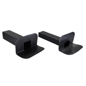 A black, hard plastic rectangular prism opening to a folded larger flat piece of plastic with a hole at the centre.