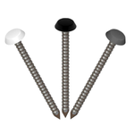 3 polynails: the central, vertical one has a black cap; diagonal to this on the left, a white-capped nail, and on the right the anthracite.