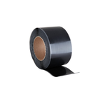 A roll of shiny, black 6" Cover Tape, standing up, with a small piece unfurled.