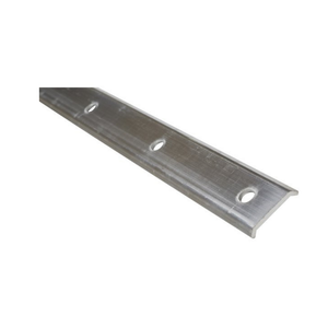 A thick,flat, metallic strip with holes at intervals along its length. 