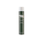 A tall cyclinder of spray adhesive, with a green label showing the TRC logo, the can contents, and its coverage. Can has a white cap.