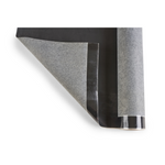 A close-up of a partially-unfurled roll of TRC Fleece Backed EPDM, showing the grey fleece texture and the shiny black pre-taped edge.