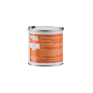 A 0.25 litre can of TRC primer, with an orange label bearing usage instructions and cautions.