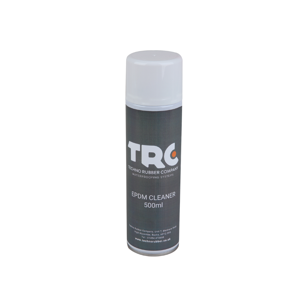 A short cyclinder of EPDM Cleaner, with a grey label showing the TRC logo, and the can contents. Can has a white cap.